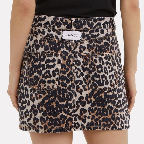 Ganni Leopard-Print Denim Mini Skirt Size 34/US2 - Picture 6 of 8